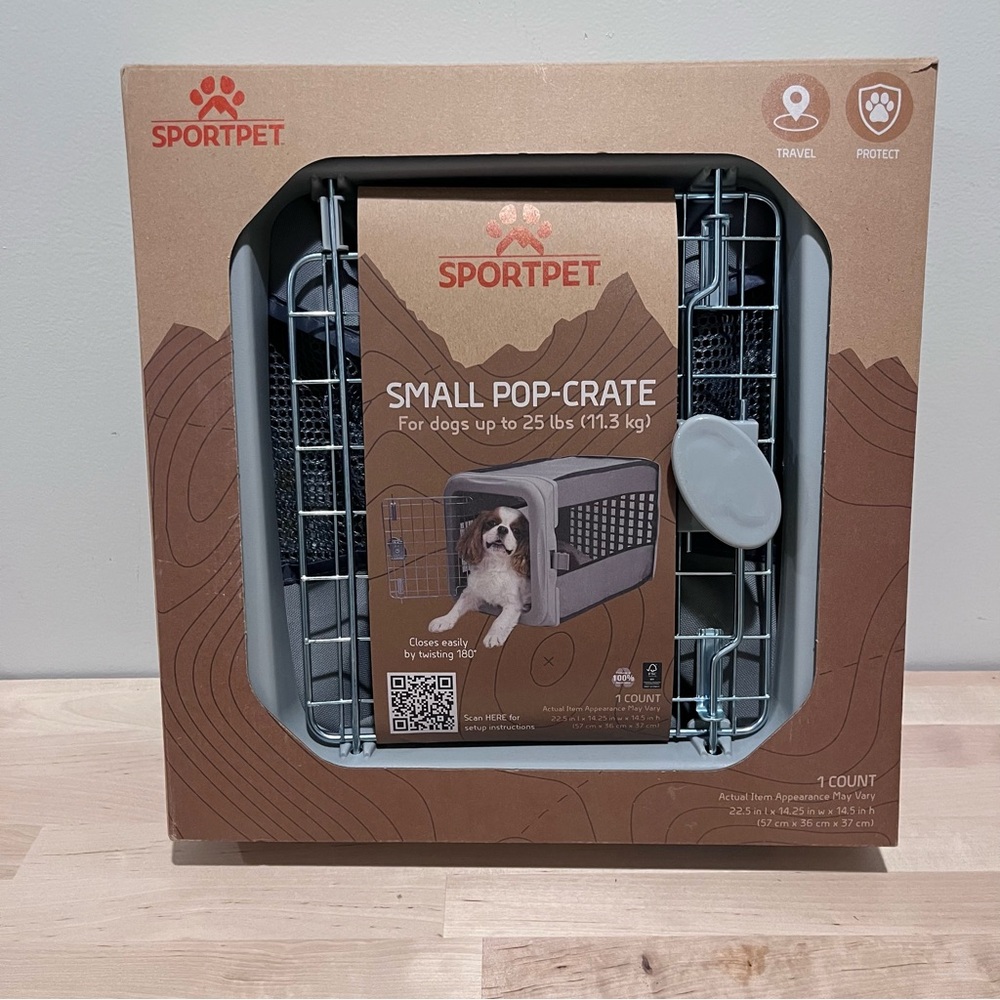 Small Pop-Crate Portable Dog Carrier - Gray